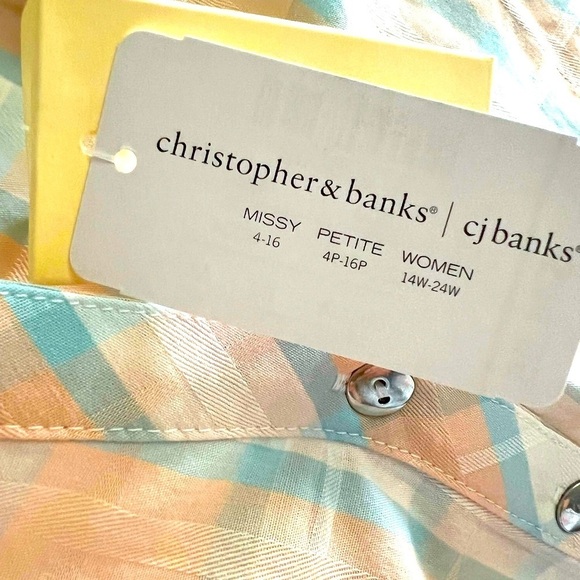 Christopher & Banks plaid pastel three bottom placket front cotton blouse Size L - Picture 10 of 14